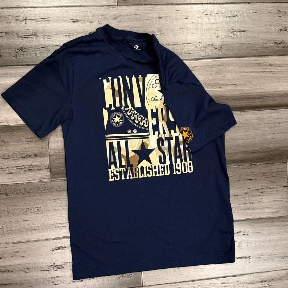 NWOT, Converse Navy Tee with camo Graphics